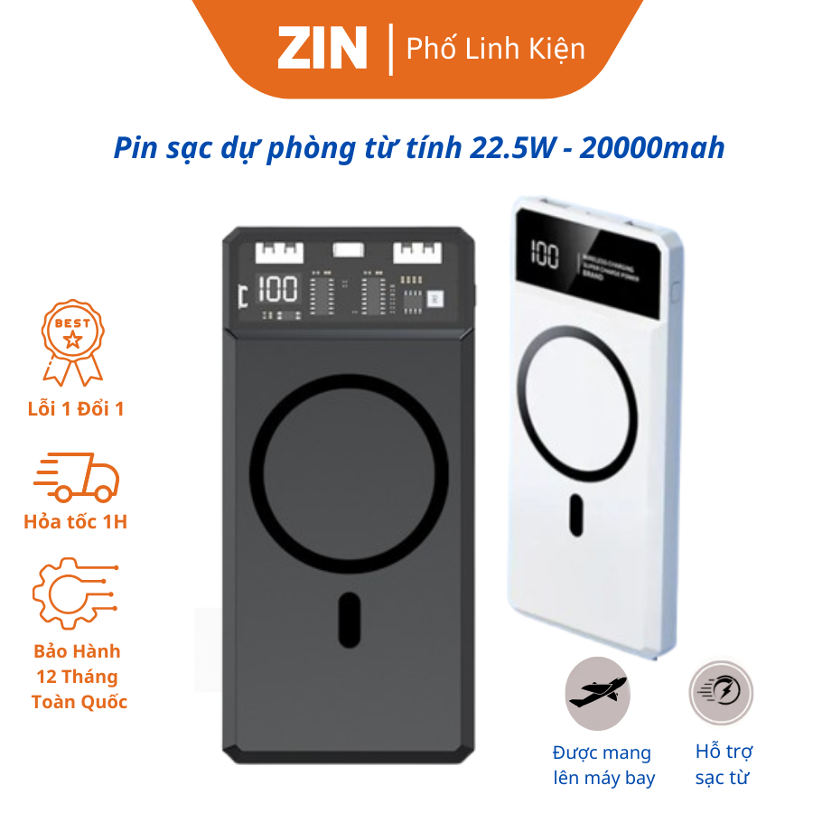 Pin Sạc dự phòng 20000mAh, Sạc nhanh 22.5W từ tính cho mọi thiết bị cao cấp bỏ túi tiện lợi