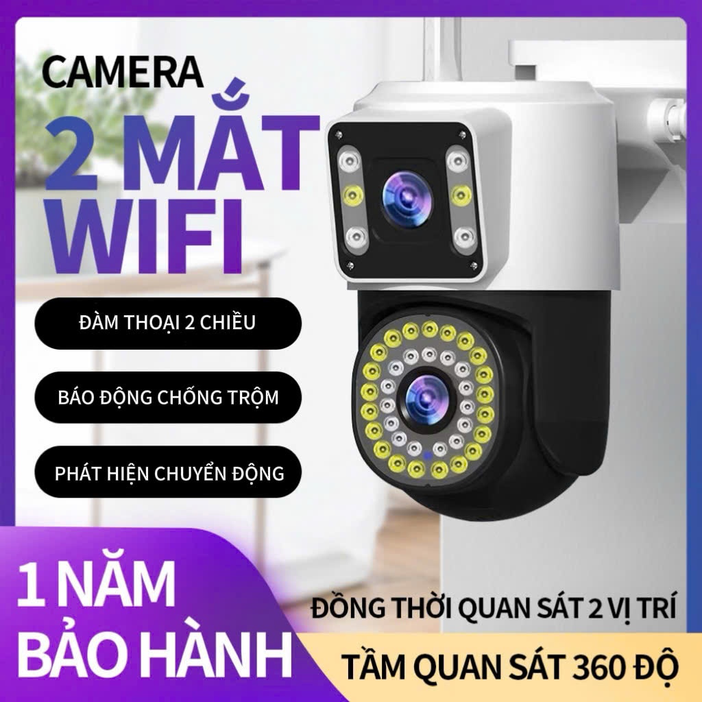Camera 2 Mắt WiFi 360 Độ Ngoài Trời - Quan Sát Toàn Diện, Đàm Thoại 2 Chiều-Bảo hành 12 tháng