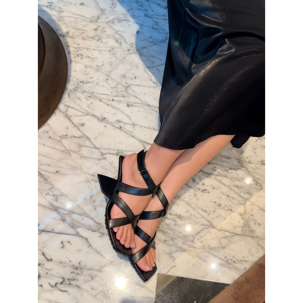 LT14 - Guốc nữ Alex & Sara cao gót, giày nữ alex&sara chữ x cách điệu thời trang quai hậu chéo cao 7