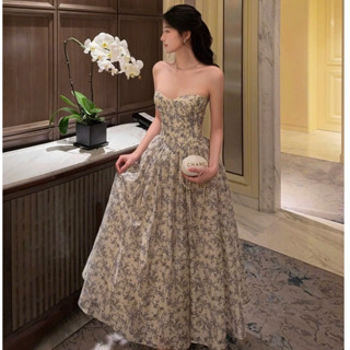 Đầm nữ cup ngực họa tiết hoa baby đầm nữ dáng dài thời trang dự tiệc basic sang trọng - hoa xanh