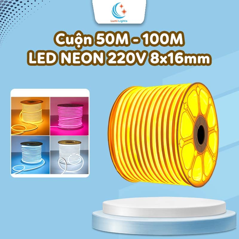 Cuộn 50m - 100m Led Neon 220V 8x16mm Uốn Dẻo Linh Hoạt, Dây Led NEON 220V Chống Nước Trang Trí Trong