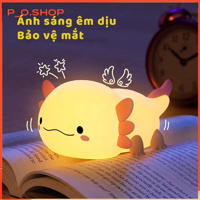 【🔥Rẻ】Đèn ngủ silicon Axolotl khủng long 6 sừng dễ thương - Quà tặng sinh nhật - Pin sạc 1200 mAh - Đ