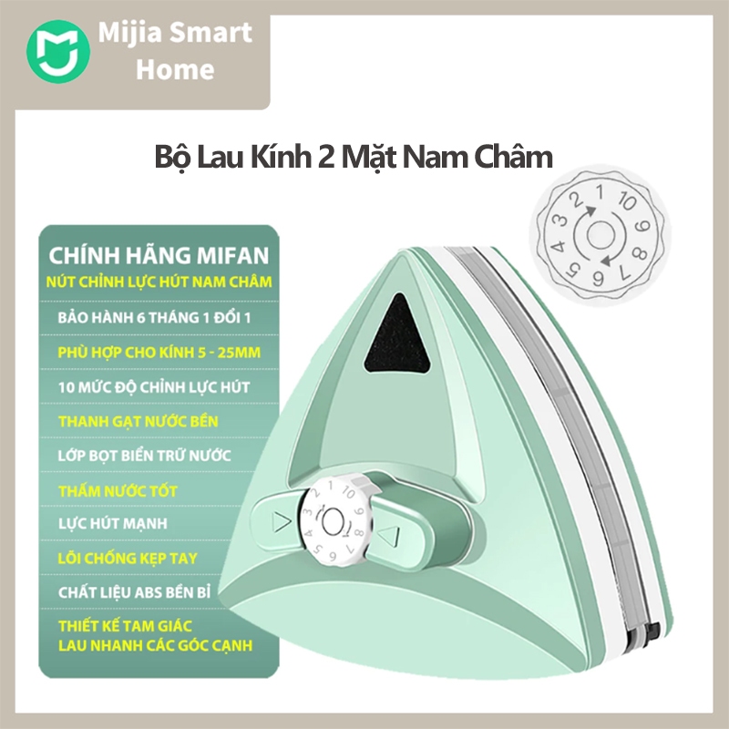 Bộ Lau Kính 2 Mặt Nam Châm Thông Minh - Làm sạch cửa kiếng hai mặt nhà cao tầng chung cư - Nút điều chỉnh lực hút