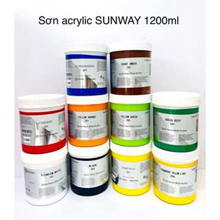 Sơn acrylic 3D sunway hũ 1200ml màu trắng, vàng thư, màu đen