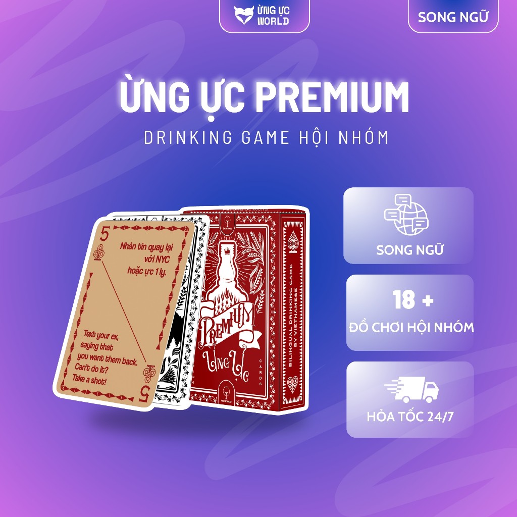 Bộ bài uống rượu song ngữ Ừng Ực Premium, drinking game cơ bản cho tiệc tùng 52 lá