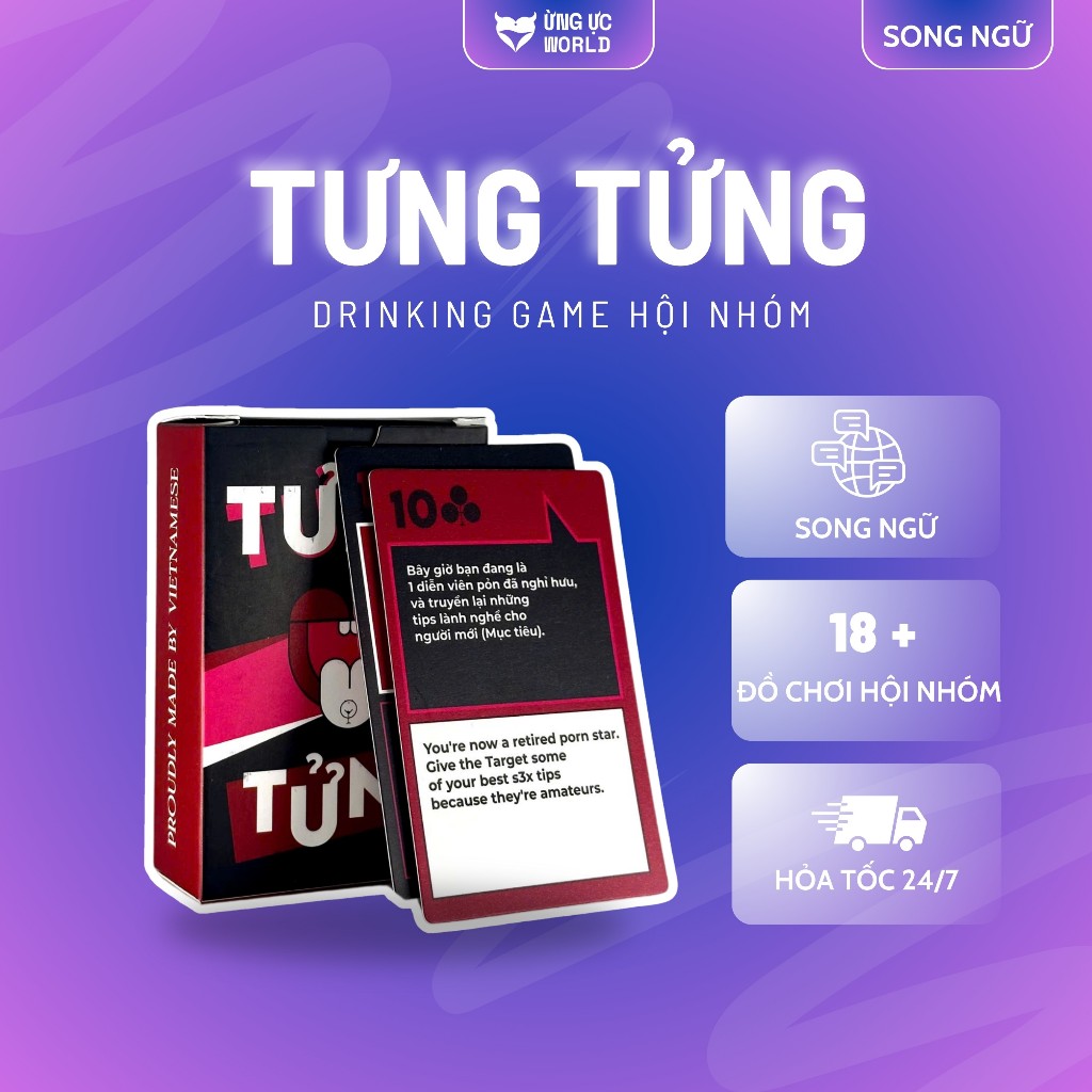 Bộ bài drinking game song ngữ Tưng Tửng cho hội bạn, boardgame chơi uống rượu cực vui Ừng Ực
