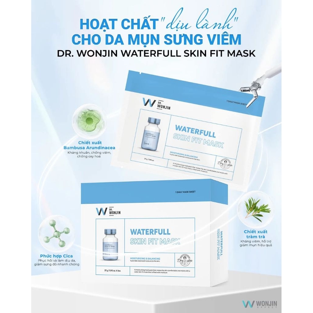 Combo 5 miếng Mặt Nạ Giảm Sưng Viêm Mụn DR Wonjin Waterfull Skin Fit Mask 30g
