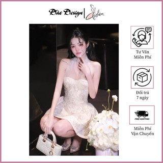 Đầm ren cổ yếm Đào design dáng ngắn chiết eo – Chất liệu tơ voan họa tiết in nổi phối khéo léo cùng form váy bồng xoè