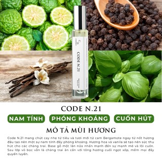 Tinh dầu thơm nam CODEDECO CODE N.21 10ml dạng xịt - Phóng khoáng, Nam tính, Cuốn hút