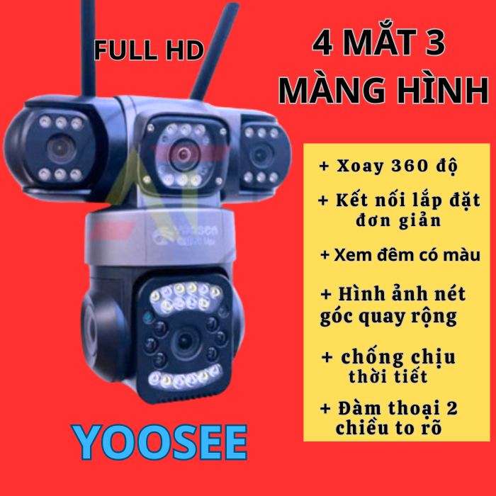 ( MẪU MỚI) Camera Yoosee 3 MẮT MÁY BAY ĐỘC LẬP FHD, 3 mắt xem 3 khung hình,2 mắt xoay ra phía sau,đầ