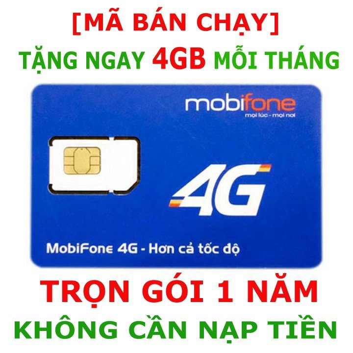[ FREE 1 NĂM ] SIM 4G Mobifone MDT350 MDT255 Dùng DATA Trọn Gói 1 Năm Không Cần Nạp Tiền Với 4GB/Thá
