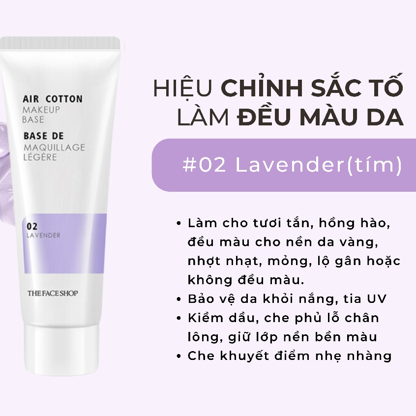Kem lót kiềm dầu và hiệu chỉnh tông da The Face Shop Air Cotton Makeup Base SPF30 PA++ TFS 40ml