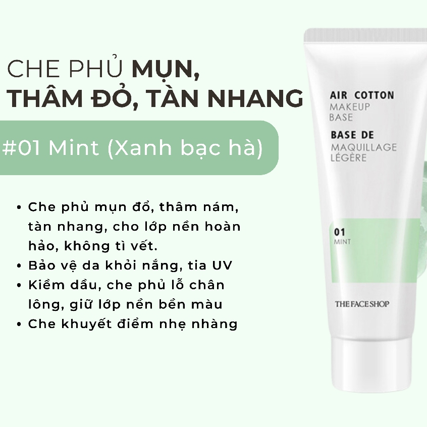 Kem lót kiềm dầu và hiệu chỉnh tông da The Face Shop Air Cotton Makeup Base SPF30 PA++ TFS 40ml