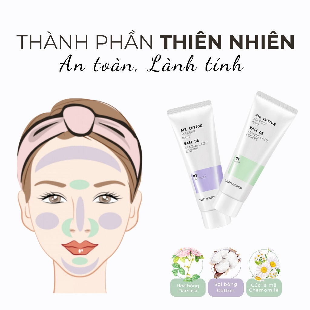 Kem lót kiềm dầu và hiệu chỉnh tông da The Face Shop Air Cotton Makeup Base SPF30 PA++ TFS 40ml
