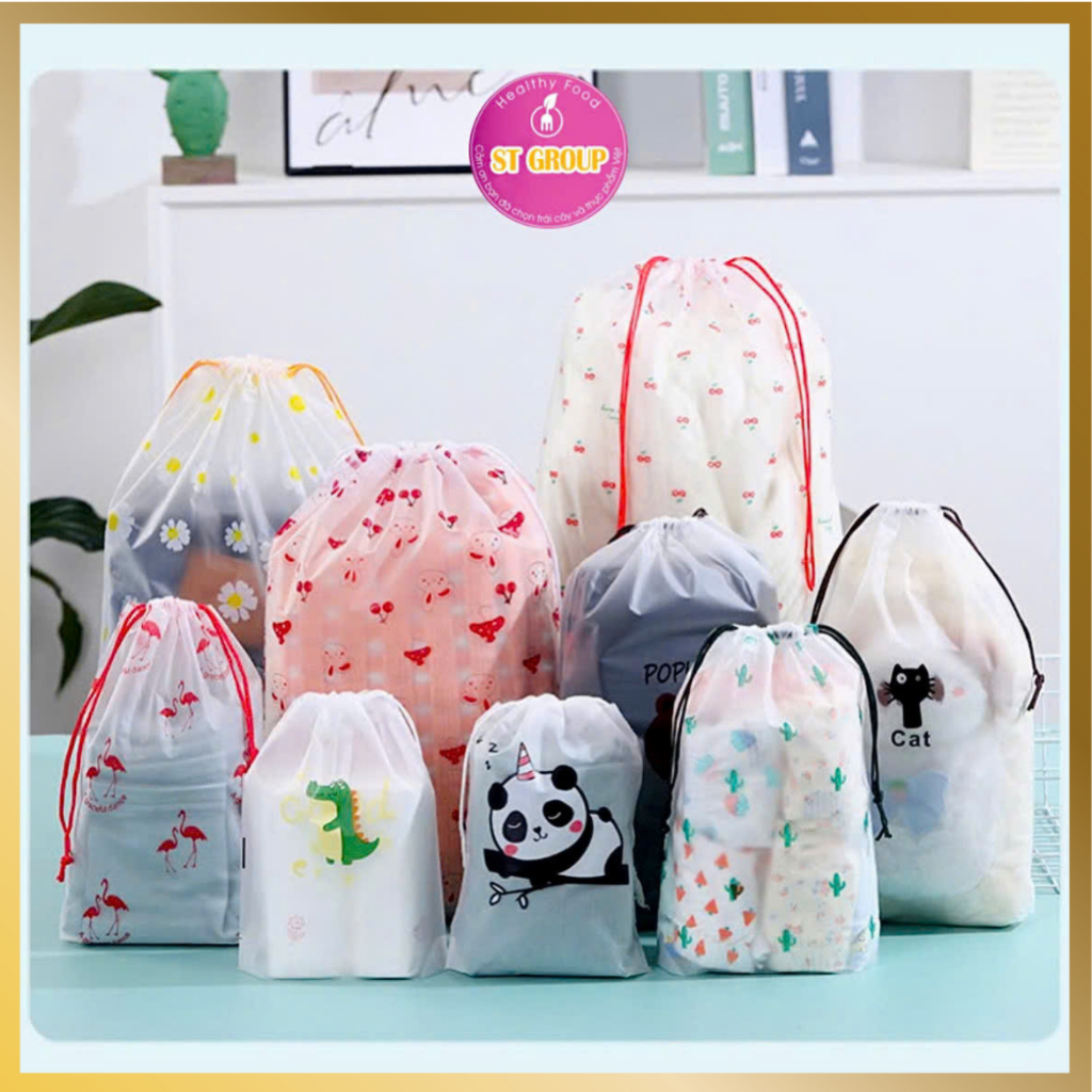 Set 5 Túi Dây Rút ST GROUP dẻo dai bền PE chống nước nhiều hình dễ thương đựng quần áo giày dép mỹ phẩm đồ lót tiện lợi