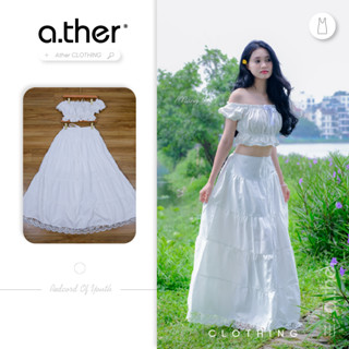 Set Váy Trắng Nàng Thơ, Sét gồm áo trễ vai Mix cùng váy dài maxi viền ren đi biển  – Ather Clothing