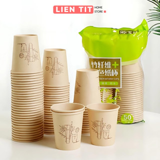  Set 50 Cốc Giấy Dùng 1 Lần Sợi Tre Nguyên Sinh Dung Tích 150ml Nhỏ Gọn Tiện Lợi An Toàn Sức Khỏe 