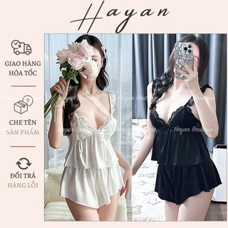  HT127 Bộ ngủ sexy 2s cánh tiên xẻ v1 kèm ĐỆM LÓT,đồ ngủ lụa croptop hách dáng quyến rũ HT127 