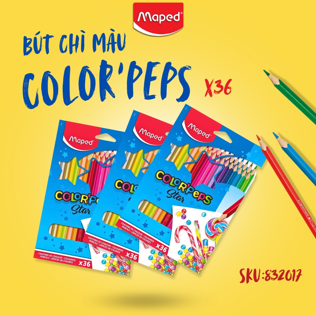 Hộp Bút Chì Màu Color'Peps Star Maped - Pháp 36 Màu, An Toàn, Thương Hiệu Pháp, SKU:832017  [Chính hãng]