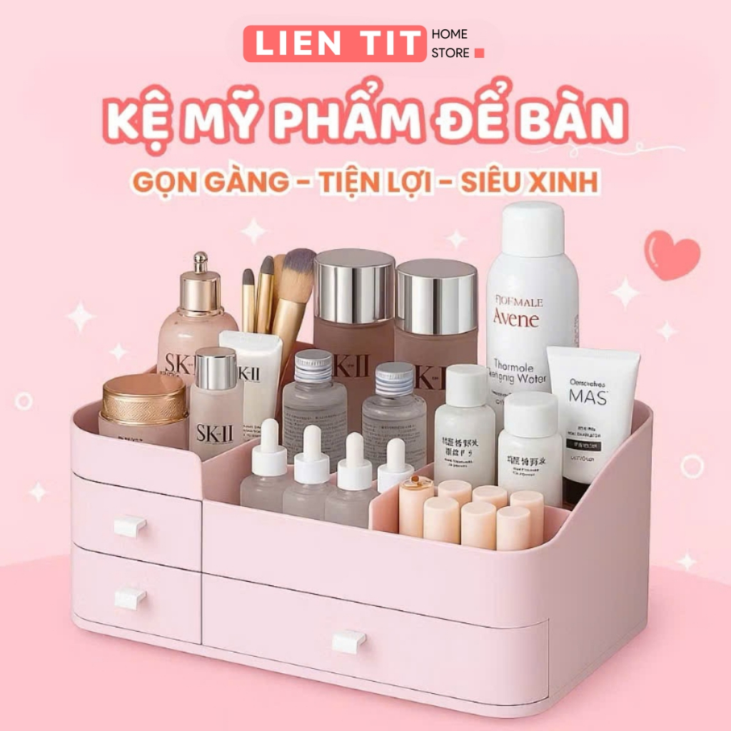 Kệ Đựng Mỹ Phẩm Đồ Trang Điểm Để Bàn Kích Thước Lớn, Khay Để Mĩ Phẩm Có Hộp Ngăn Kéo Tiện Lợi
