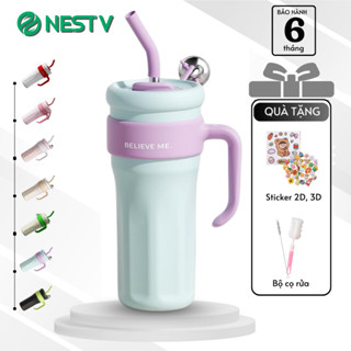Ly giữ nhiệt cao cấp inox 316 Believe Me 1250ml, cốc giữ nhiệt có ống hút NestV tặng kèm sticker 2D, 3D, cọ rửa bình