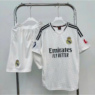 Áo bóng đá, nam nữ, mẫu Real Trắng Đen, đồ đá banh, vải mè thái logo thêu - có in tên số