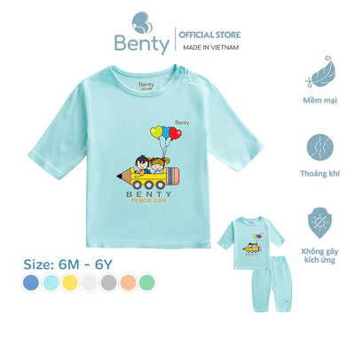 Bộ quần áo lửng cài vai in hình Pencil Car BENTY BT034 mềm mịn, đồ bộ trẻ em cao cấp chính hãng