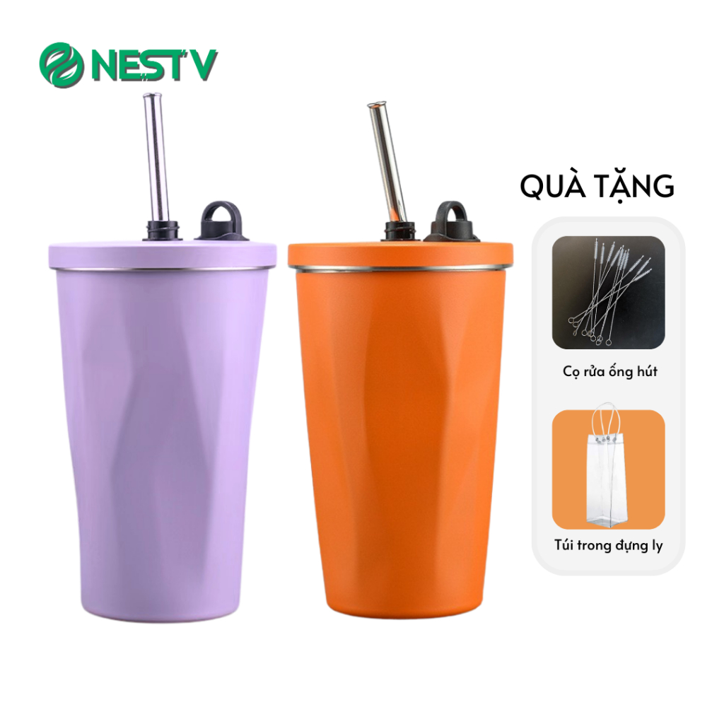 [Tặng Túi Trong Và Cọ Rửa] Ly kim cương giữ nhiệt inox Thái Lan 500ml có ống hút thép không gỉ bình 