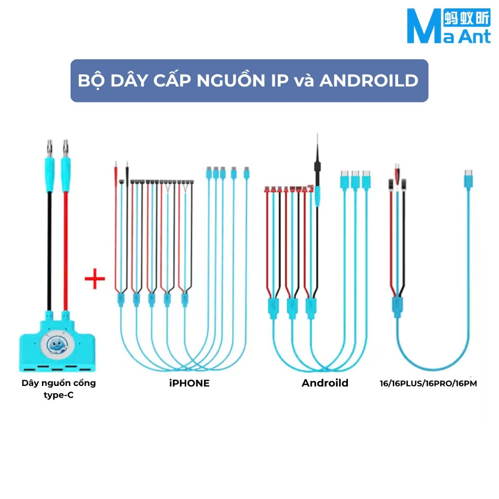 Combo bộ dây cấp nguồn iP và Androild MaAnt 4 in 1 (KJ-01 / KJ-02 / KJ-03 / M071 )