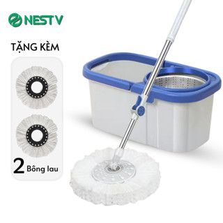 Bộ cây lau nhà 360 độ xoay thông minh bông lau tròn kèm thùng có bánh xe
