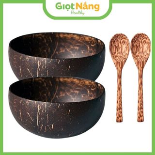  Combo 2 Bát Chén Gáo Dừa và Muỗng Gỗ Dừa Size Lớn Từ Nông Sản Giọt Nắng 