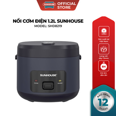 Nồi cơm điện 1.2L Sunhouse SHD8219 - Công suất 500W - Chống dính Whifort an toàn - Phù hợp 2-4 người - Giữ ấm đến 8h