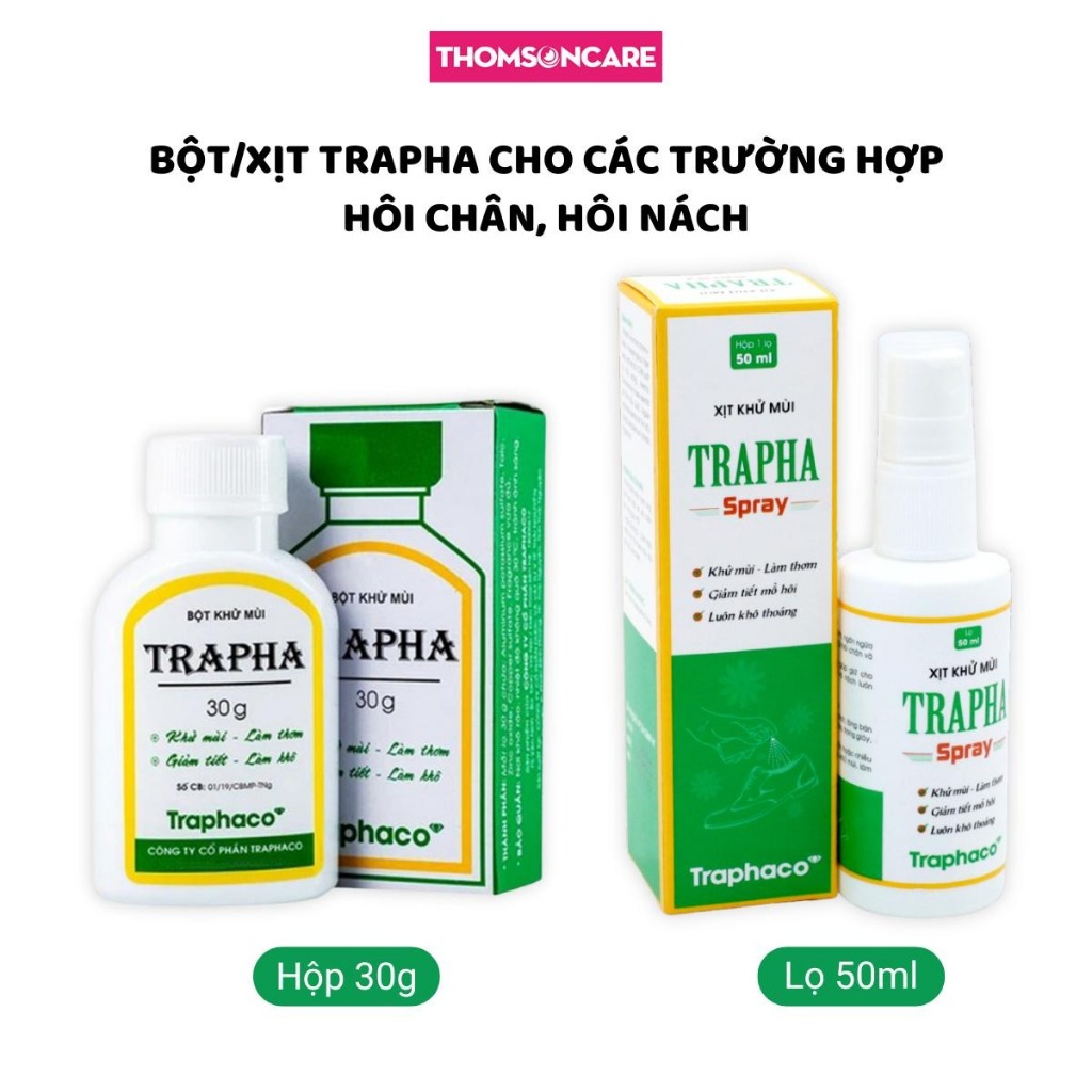 Bột khử mùi Trapha, giảm hôi chân hôi nách - dạng bột, xịt giúp hết mùi giày, giảm mồ hôi Traphaco, chăm sóc tay chân