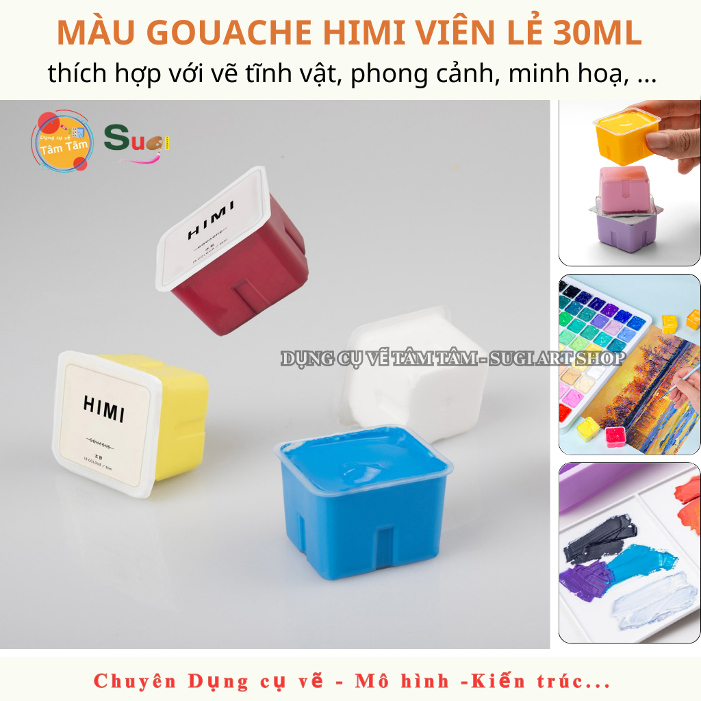 [SUGI ART SHOP] Màu Gouache Himi viên lẻ dạng màu thạch , Viên 30ml