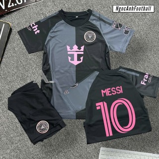  Quần áo bóng đá trẻ em Messi 10 Inter Miami màu đen xám | Đồ đá banh bé trai vải Thái co giãn thoáng mát 