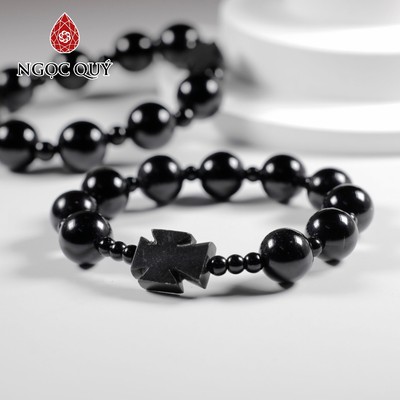 Vòng mân côi đá Obsidian hạt 14mm - Ngọc Quý