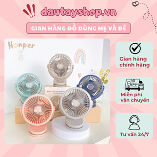 Quạt tích điện Honper mini, cầm tay, để bàn, kẹp xe đẩy cho bé dung lượng pin 10.000 mAh dautayshop