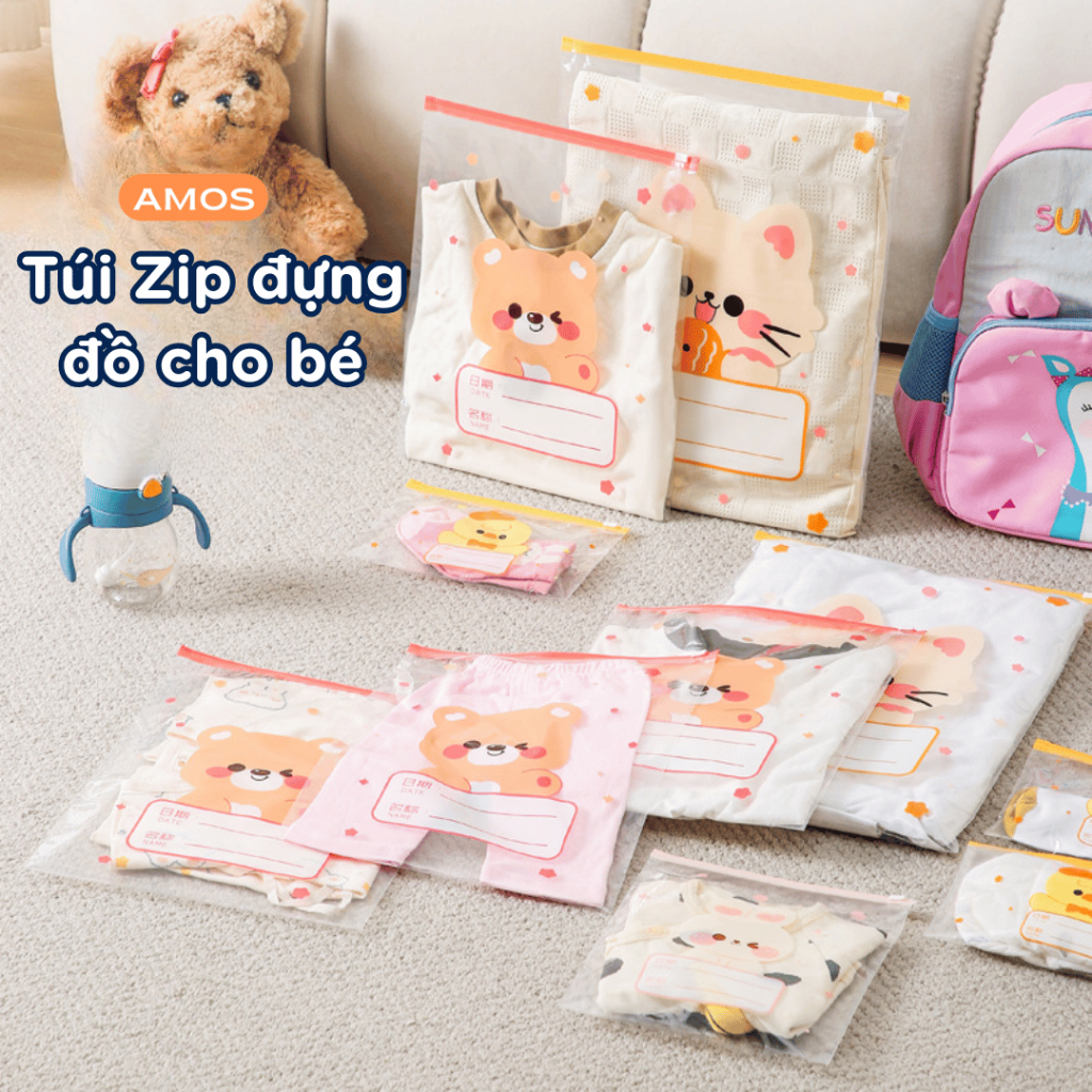 20 Túi Zip Đựng Đồ Đi Sinh cho mẹ tiện lợi AMOS, Túi đựng quần áo, đồ dùng, tã bỉm du lịch cho bé nhiều kích thước