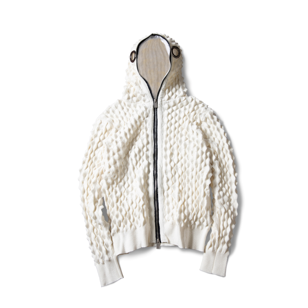 Áo hoodie "GOLDIE THORN KNIT ZIPPED" giặt mài màu trắng