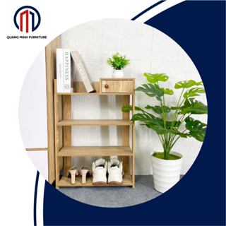 Kệ gỗ QUANG MINH, kệ decor, kệ đựng giày dép 4 tầng có hộp tiện lợi, chất liệu gỗ MDF bền đẹp