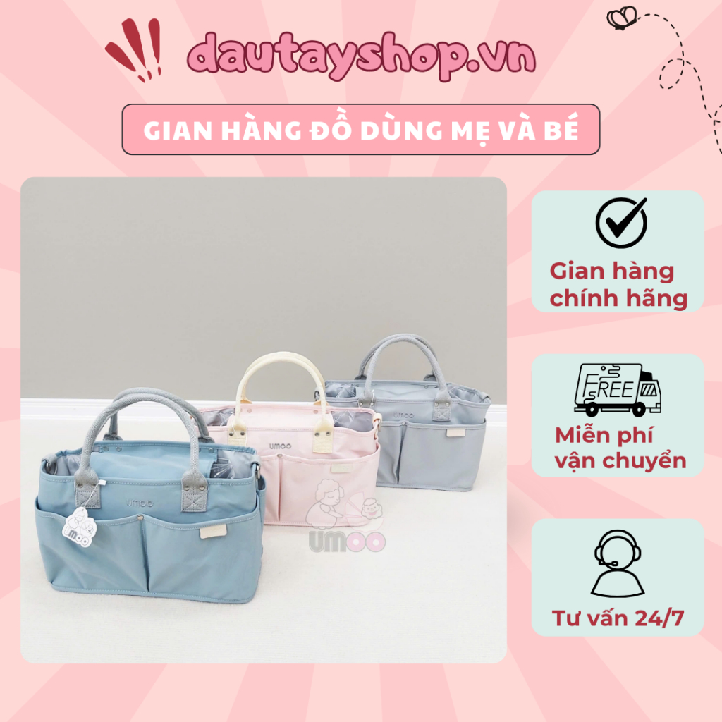 Túi Bỉm Sữa cao cấp Umoo - Có Dây Đeo, Ngăn Giữ Nhiệt - KT 35*14.5*22.2