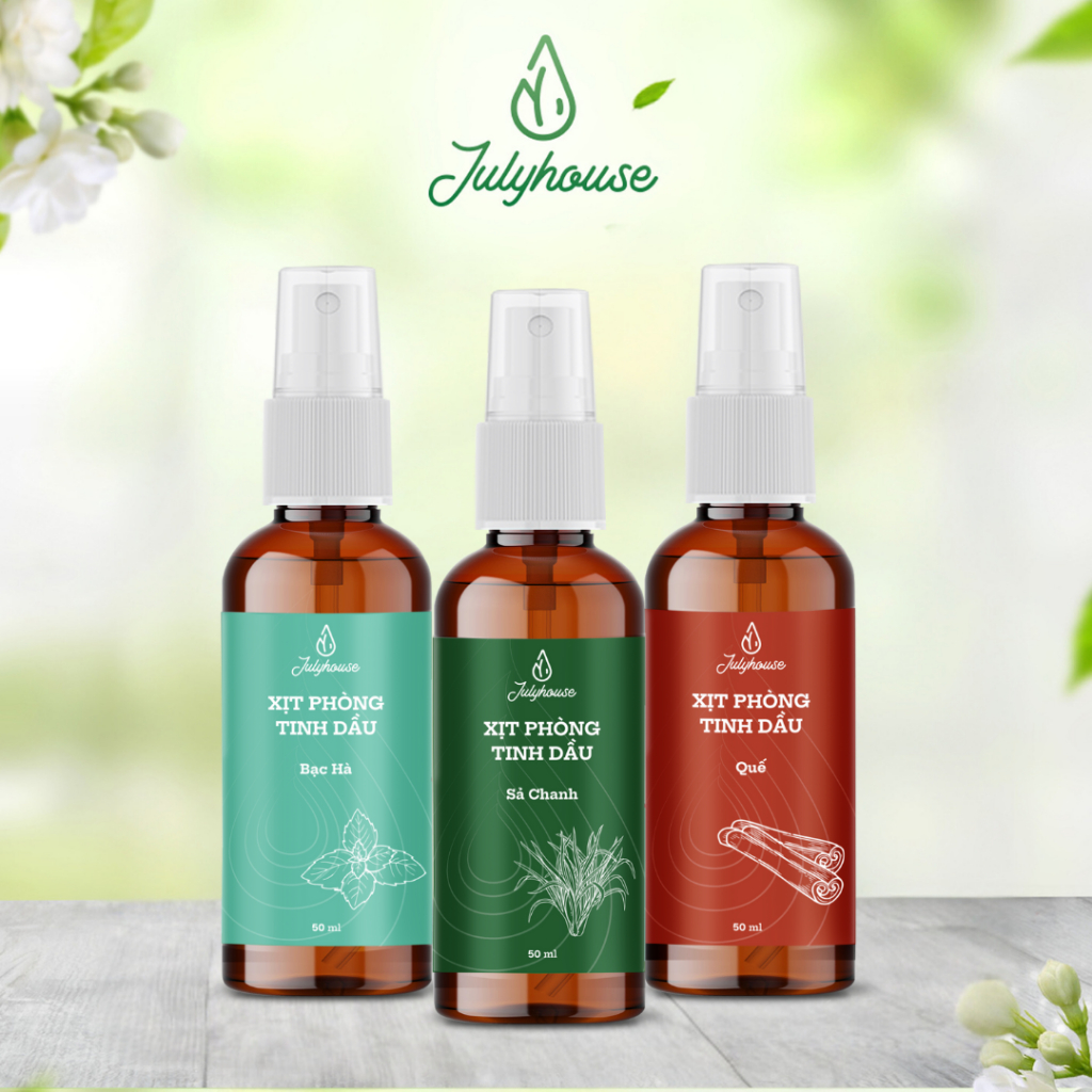 Bình xịt phòng tinh dầu sả chanh, bạc hà, quế JULYHOUSE 50ml khử mùi hiệu quả (mùi tự chọn)