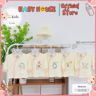 Set 5 Áo Dài Tay TG Petit Thun Lạnh Trắng Kem Vạt Chéo Cho Bé 0-9 Tháng