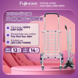 Xe kéo đi chợ siêu thị leo cầu thang 8 bánh gấp gọn Fujihome, xe đẩy hàng xếp gọn đa năng 6 bánh lên xuống cầu thang