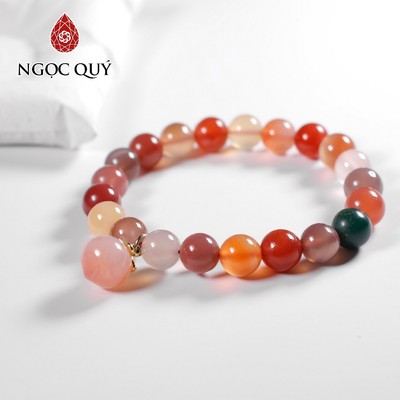 Vòng đá chalcedony đa sắc 9mm phối charm - Ngọc Quý