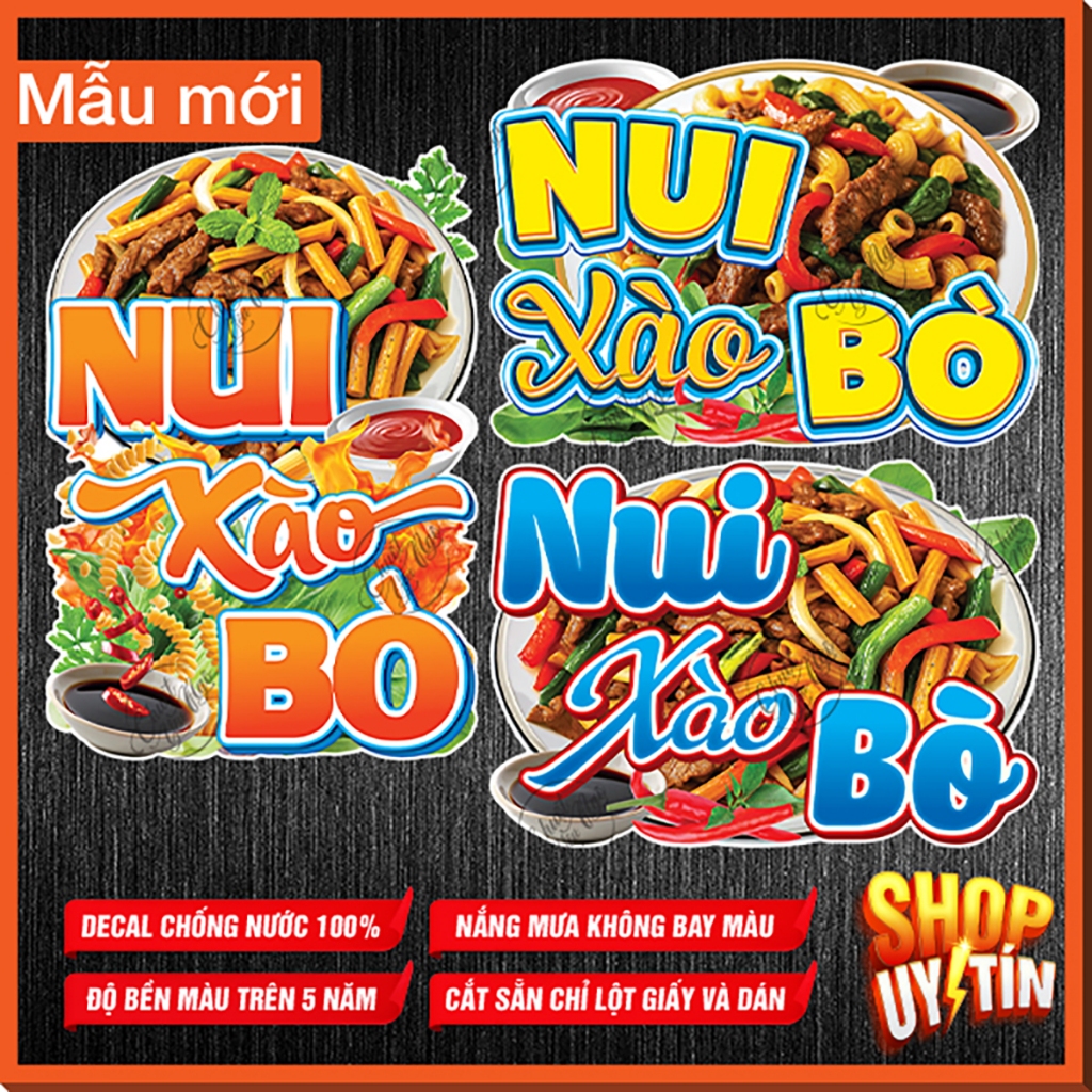 Decal NUI XÀO BÒ hình dán trang trí tủ kính menu quán ăn xe đẩy chữ decor