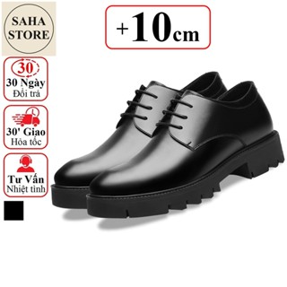 Giày da nam độn đế 10cm SAHA117 da bò thật giầy tây công sở tăng chiều cao 8cm không lộ âu đi làm size cỡ nhỏ 37 cao cấp