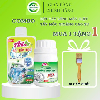 Tẩy mốc gioăng cao su Ailla  + Bột tẩy lồng máy giặt (Combo 2 chai tặng kèm chổi quét) - GreenHome