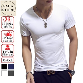 Áo thun nam cổ tròn tim body SAHA351 nhẹ mỏng mát co giãn cộc tay ngắn trơn đẹp basic rẻ đen trắng xanh than trẻ trung