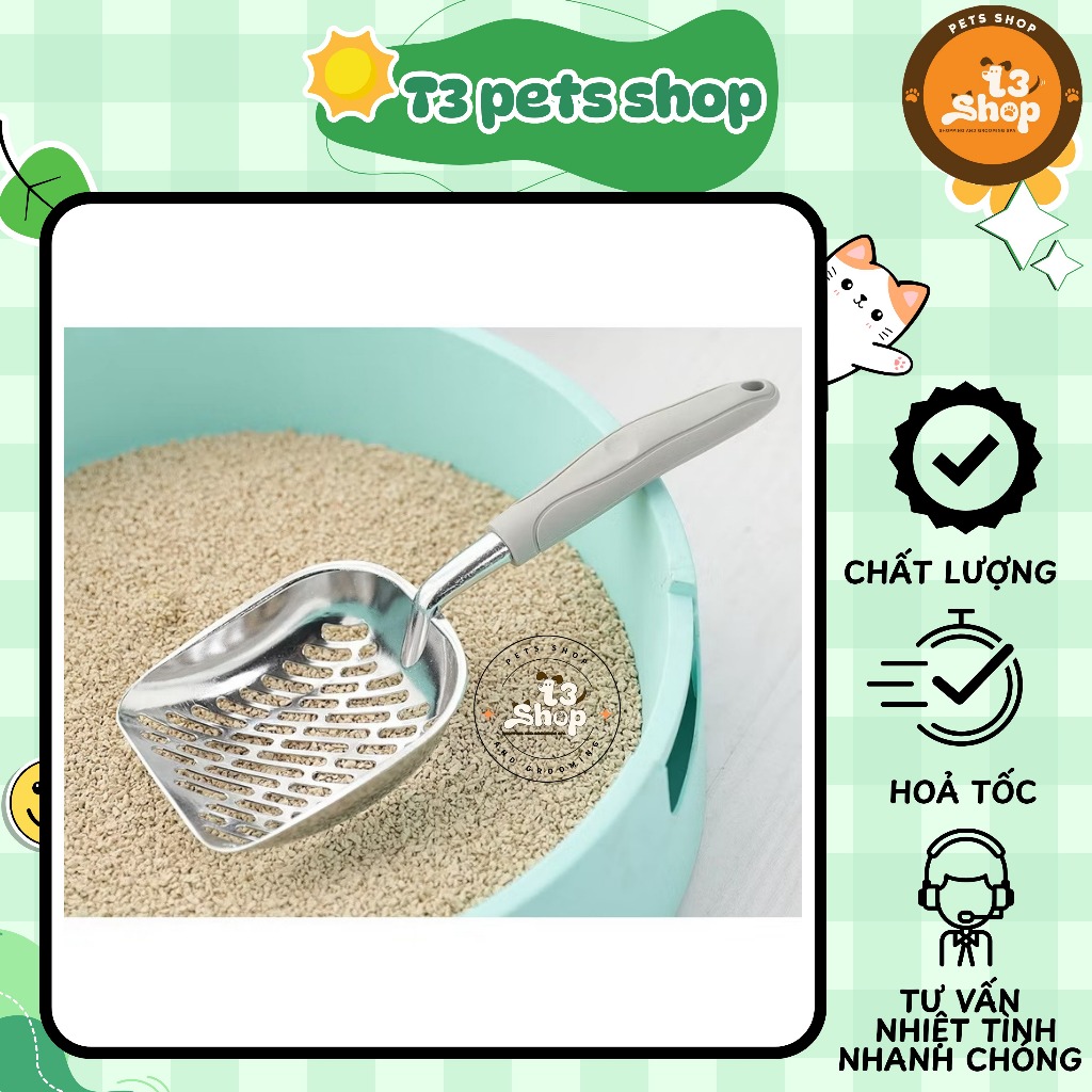 xẻng xúc cát kim loại siêu bền dành cho mèo - T3 PETS SHOP